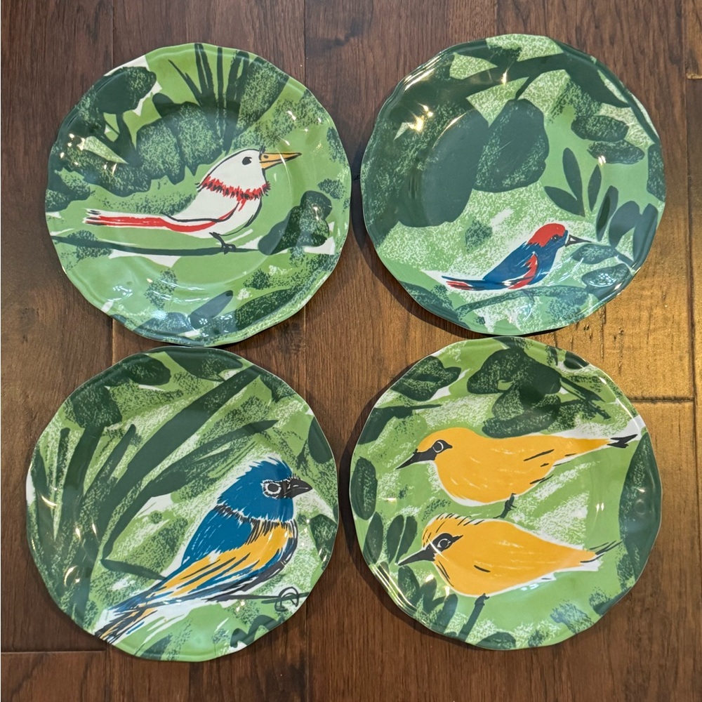 Set of Four Anthropologie We Love Vera Bird Design Melamine Plates